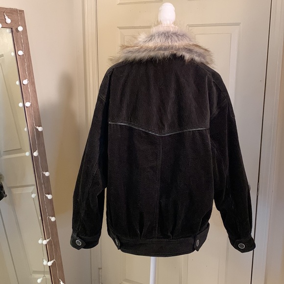 Free People Black Bomber Jacket with Faux Fur Collar - Picture 8 of 16